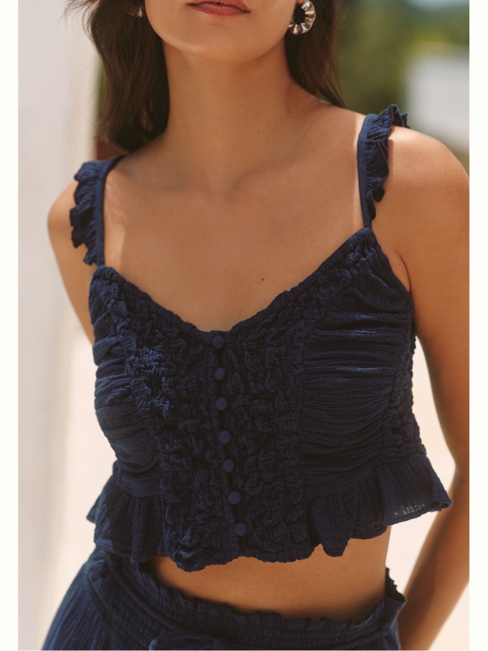 NWT CELANDINE by ANTHROPOLOGIE Smocked Crop Top in Navy Storm